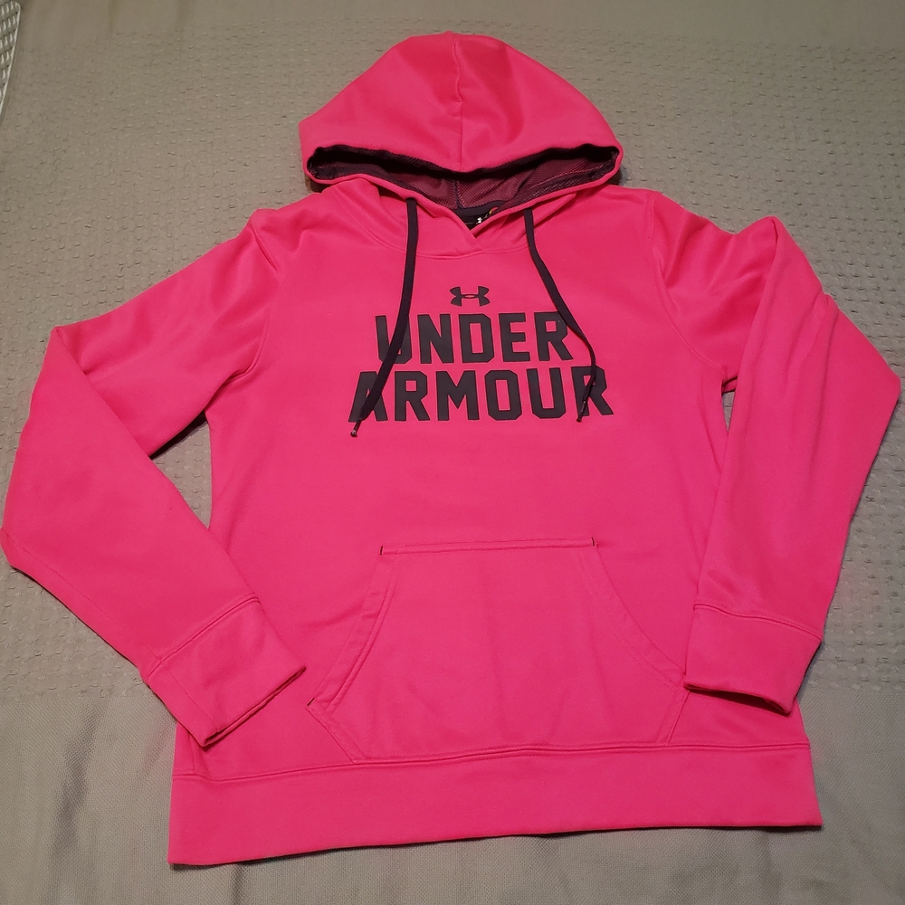 Under Armour Hot Pink Big Logo Pullover Hoodie Size Medium